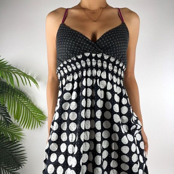 Vintage Y2K Black Polka Dot Strappy Twee Mini Skater Babydoll Mini Dress / XS - Picture 3 of 6